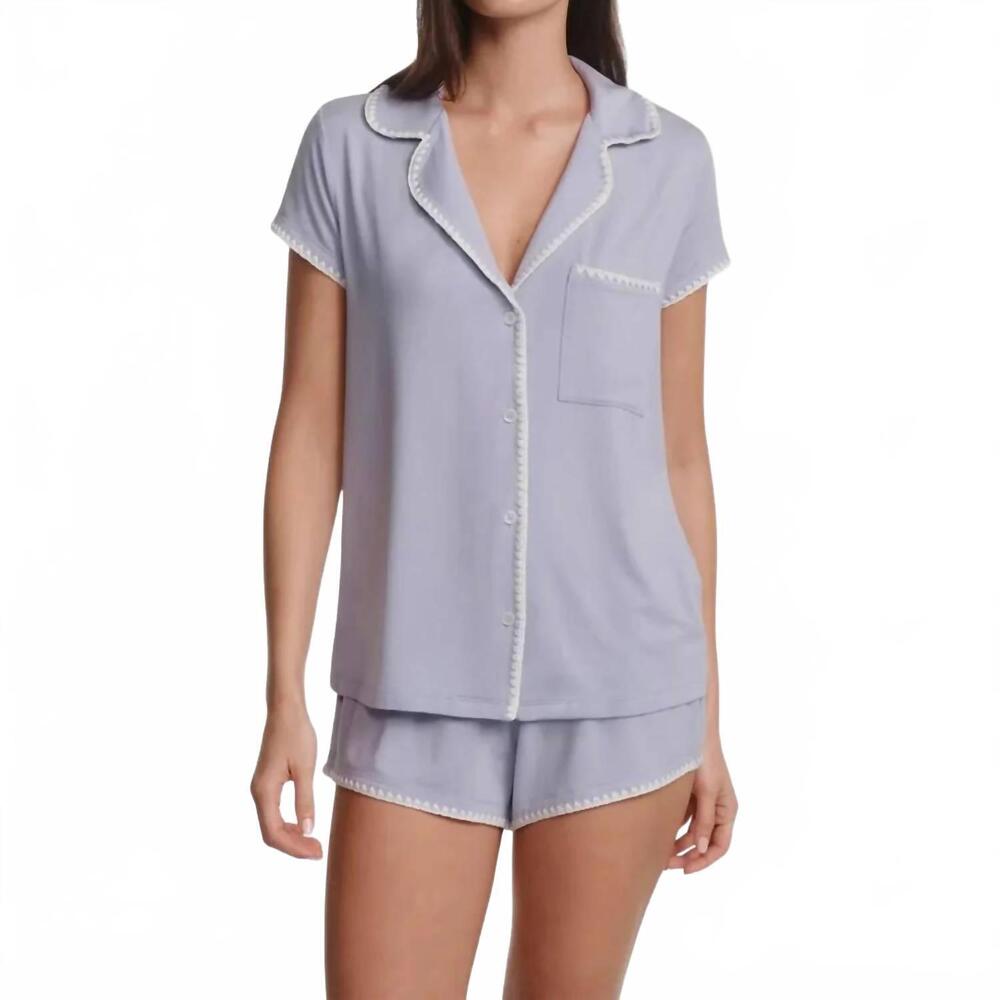 NEW EBERJEY frida tencel modal shortie short pajama set in lavender dusk / ivory